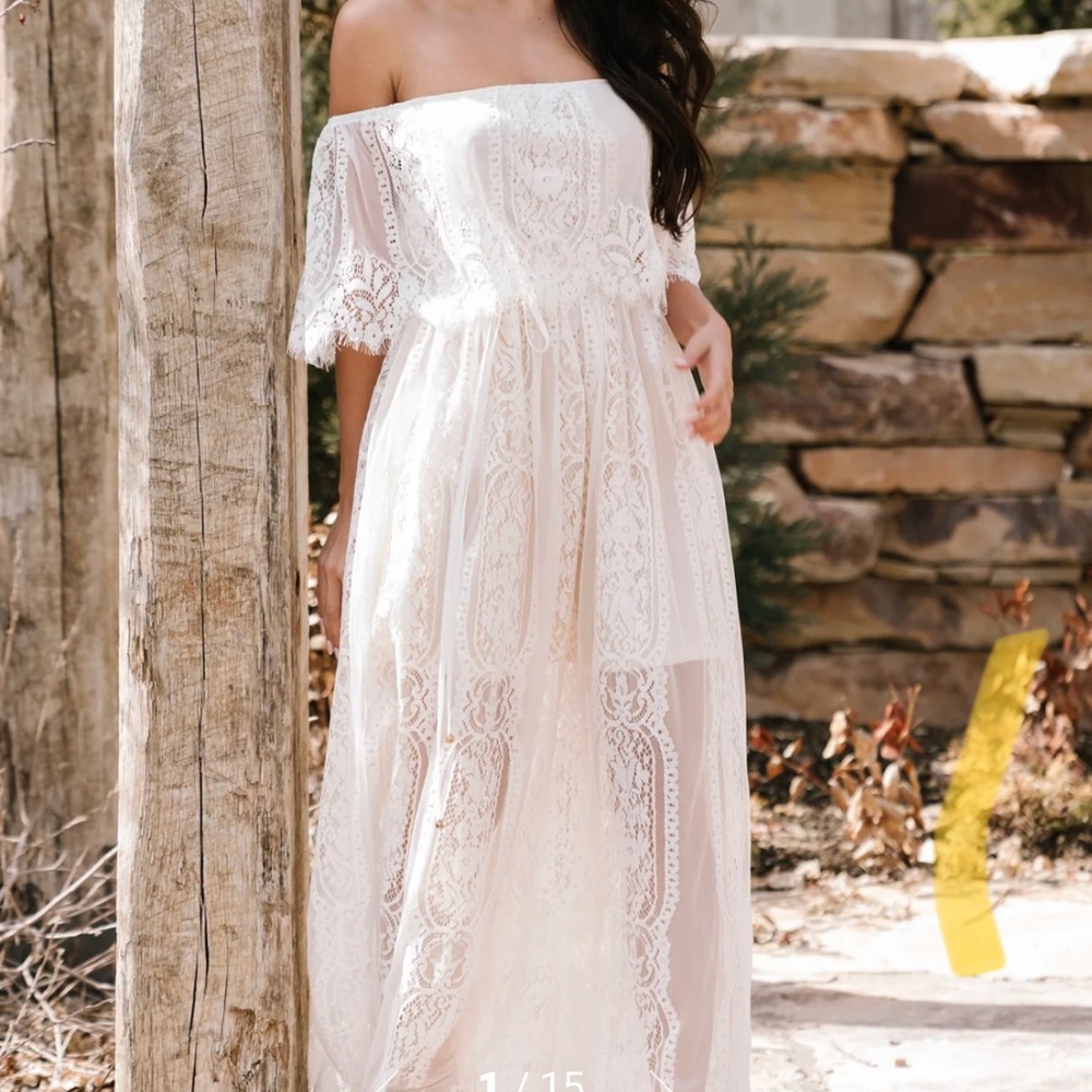 Baltic Born White Lace Floor Length Dress